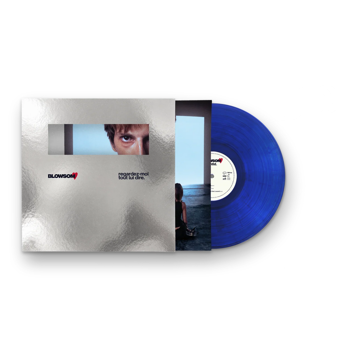 Vinyle bleu, pochette et fourreau argent